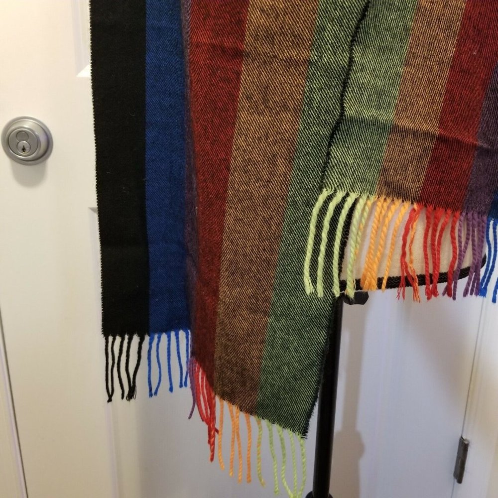 Cashmyarn By Berkshire Colorful Striped Scarf With Fringe Acrylic - Picture 7 of 8